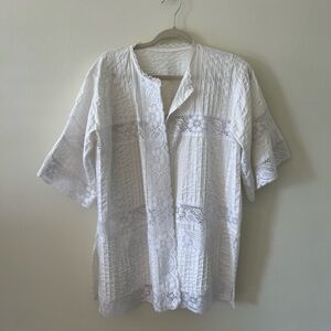 Vintage White Lace Trim Quilted Kimono Top